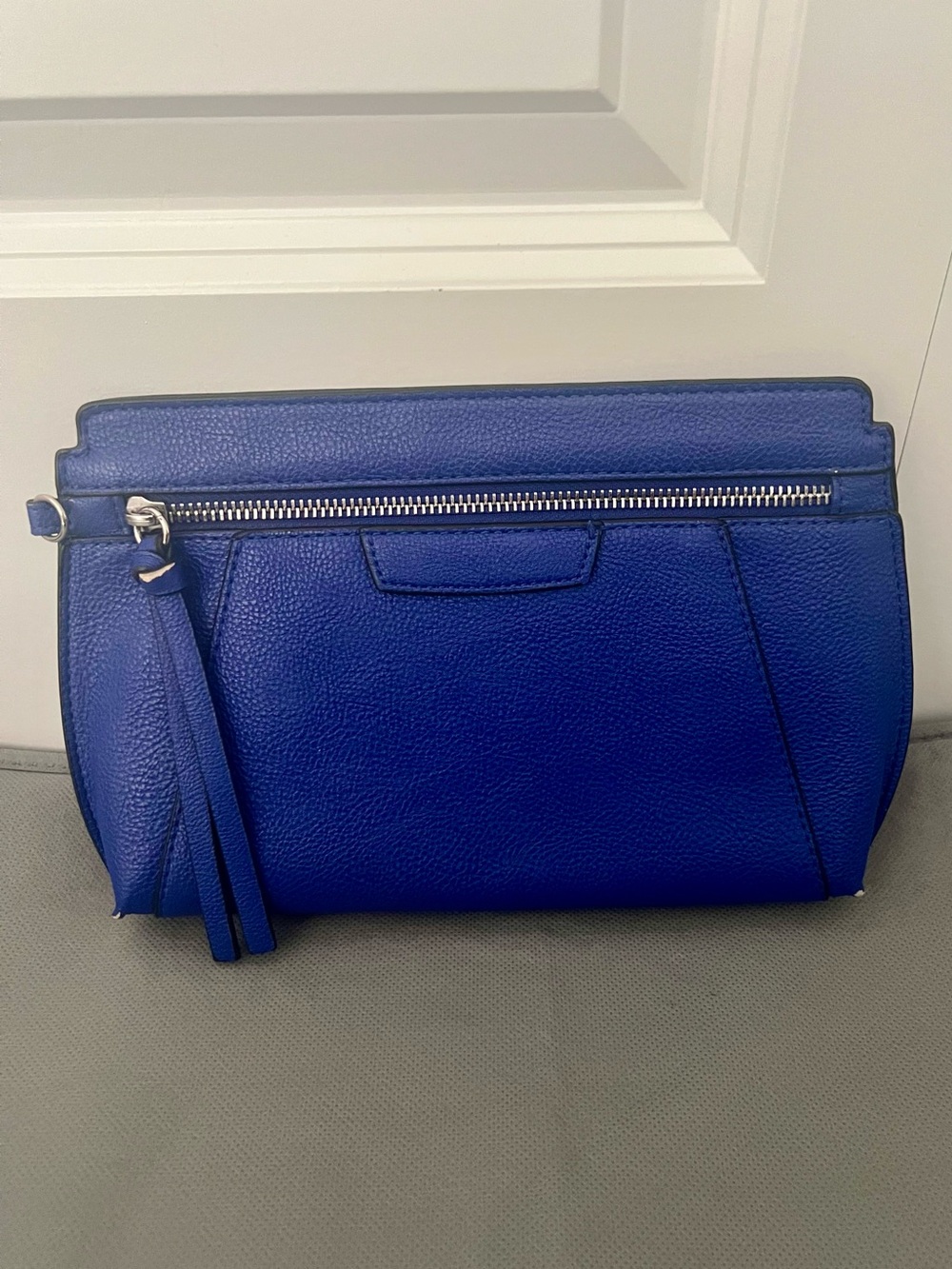 Express Royal Blue Leather Zip-Top Clutch with Tassel